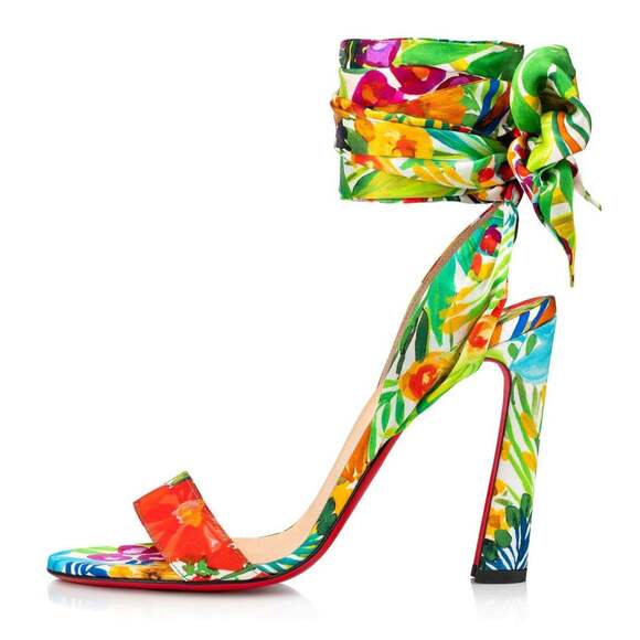 Christian Louboutin Crosse Du Desert 100 Floral Lace Up Tie Sandal Heel Pump 36 - Picture 3 of 12